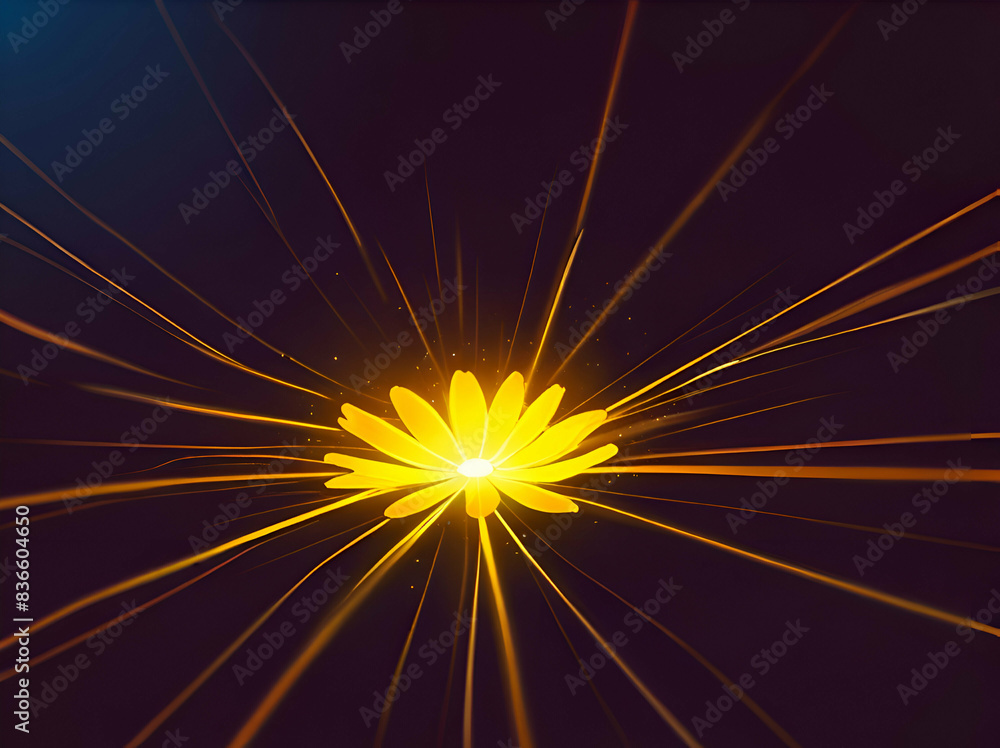 Fototapeta premium abstract neon Thin ray of light illuminates yellow flower petals