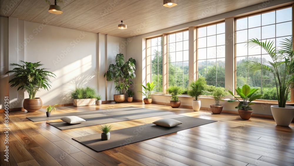 Serene minimalist room with plants, wooden floor, and natural light, evoking a peaceful atmosphere perfect for meditation and mindfulness practices. Serene minimalist room with plants, wooden floor, and natural light, evoking a peaceful atmosphere perfect for meditation and mindfulness practices.