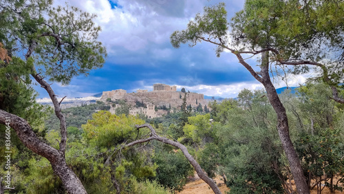 athens parthenon greece from philopappos monumnet view photo