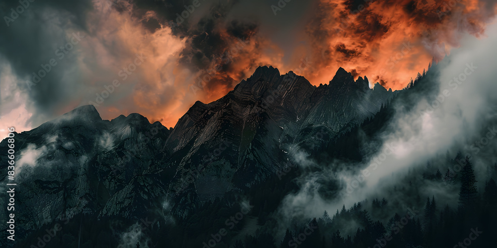 Fototapeta premium Paisagem de montanha com nuvens dramáticas