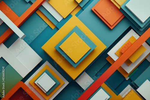 A captivating 3D wall art piece of layered geometric shapes in bold colors, creating a dynamic and modern decor element.