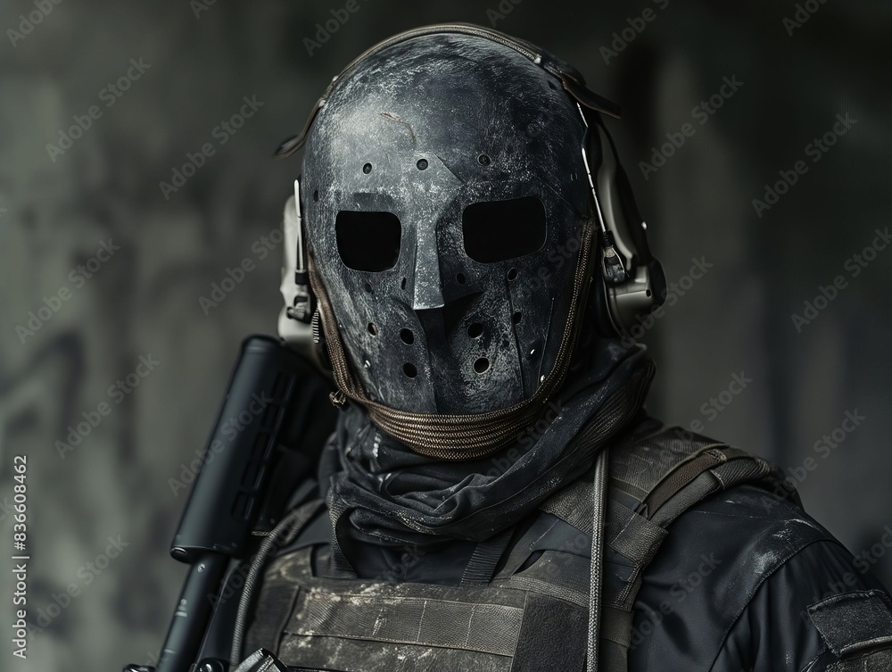 Fototapeta premium A man in a mask with a gun.