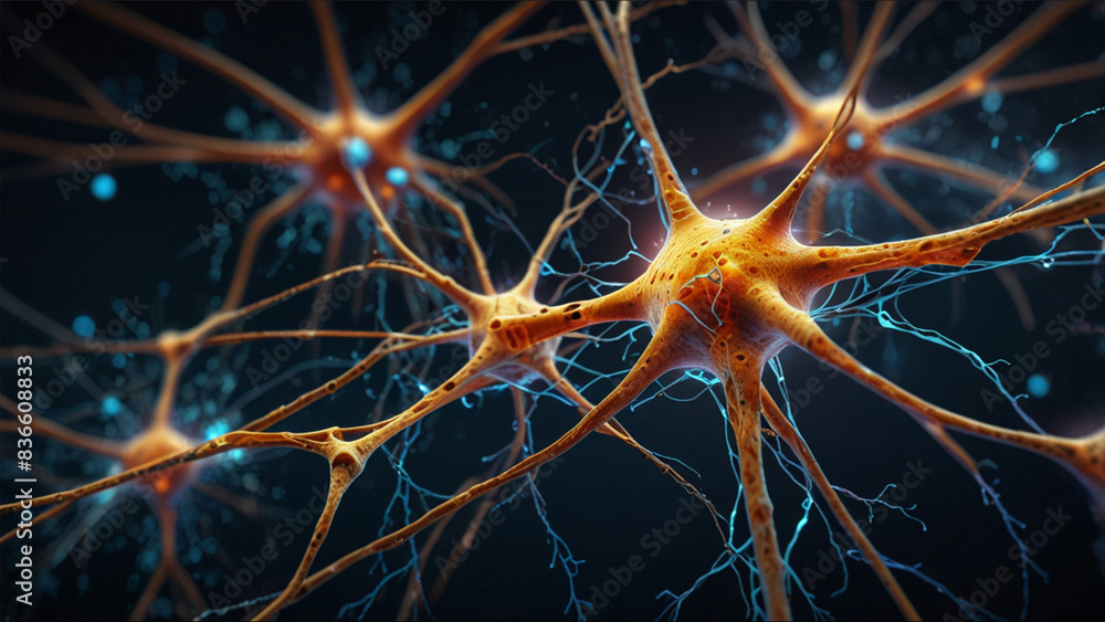 A group of neurons on futuristic background with copy space for brain disease topics A group of neurons on futuristic background with copy space for brain disease topics