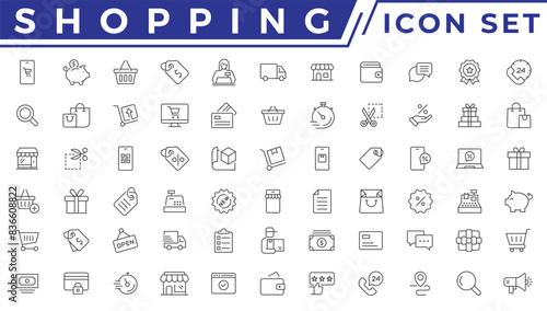 Shopping icons set. E-commerce icon collection. Online shopping thin line icons. Shop icons vector