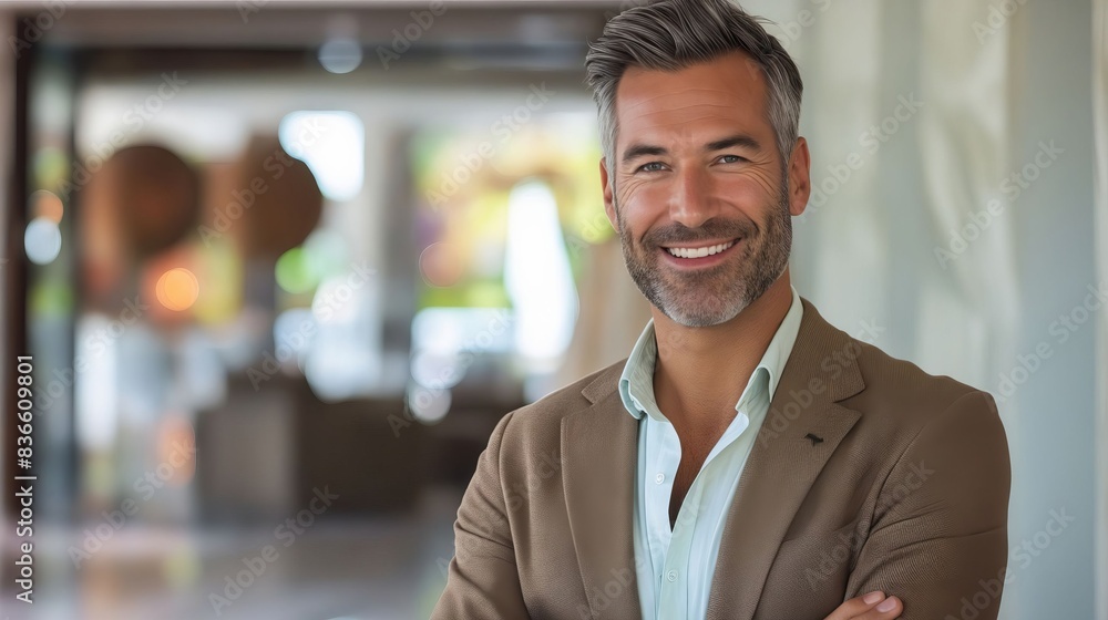 Fototapeta premium A smiling man in a brown suit.