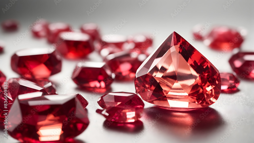 Majestic view of a red beryl gemstone radiating with a kaleidoscope of lights and colors Majestic view of a red beryl gemstone radiating with a kaleidoscope of lights and colors
