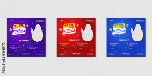 We are hiring job vacancy social media post or square web banner template vector design