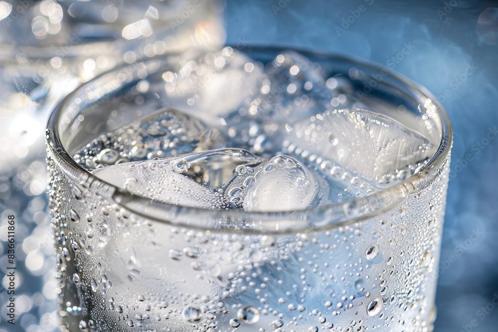 Refreshing Glass of Ice Cold Water with Condensation on Blue Background. Refreshing Glass of Ice Cold Water with Condensation on Blue Background.