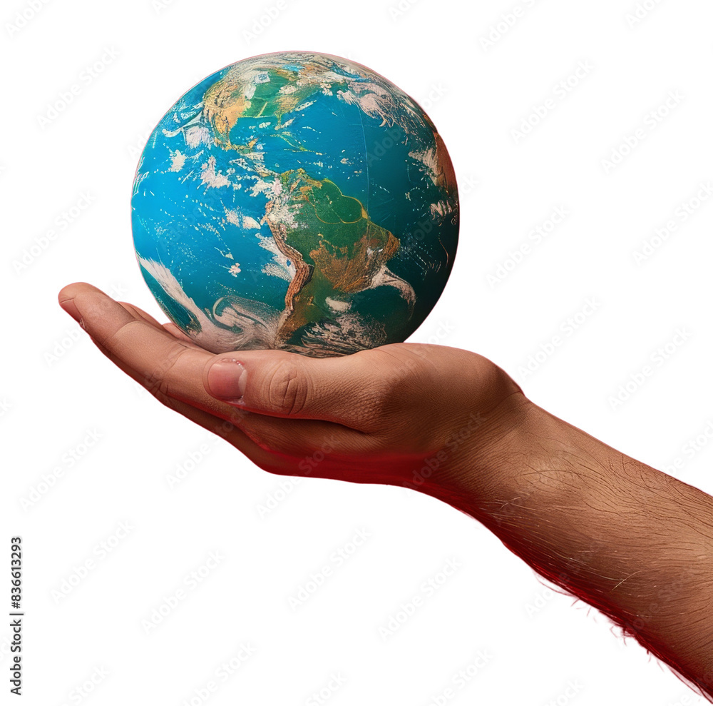 Hand holding a small globe, representing global unity Hand holding a small globe, representing global unity