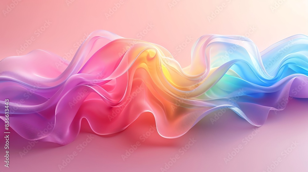 rainbow colors, wave gradient shape over Blush pink background, round, centered rainbow colors, wave gradient shape over Blush pink background, round, centered
