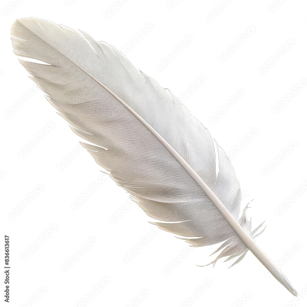 A single white feather isolated on a white background A single white feather isolated on a white background