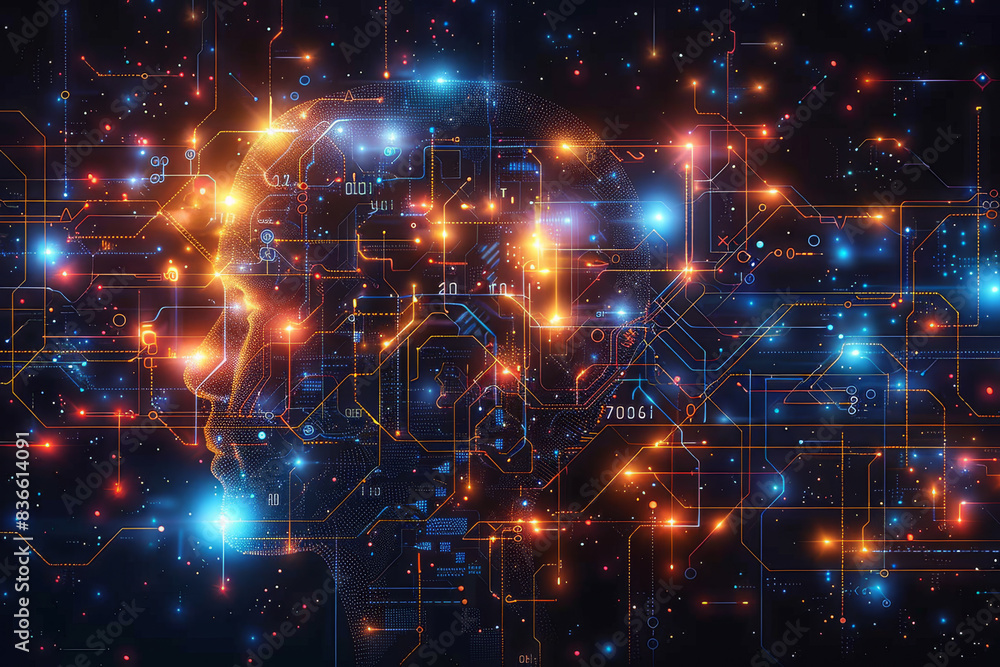 Fototapeta premium Digital background for tech, AI, neural networks, data, audio, graphics