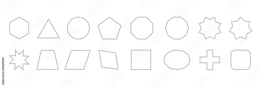 Set of Geometric shape icon dotted line . Basic Geometric symbol collection. Black silhouette large collection basic figures. Vector Illustration. Set of Geometric shape icon dotted line . Basic Geometric symbol collection. Black silhouette large collection basic figures. Vector Illustration.