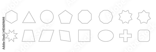 Set of Geometric shape icon dotted line . Basic Geometric symbol collection. Black silhouette large collection basic figures. Vector Illustration.