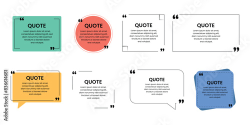 Set Of Quote Box Frames and icons. Quote bubble Typographical frame. Quote bubbles of different forms. Textbox on color background.