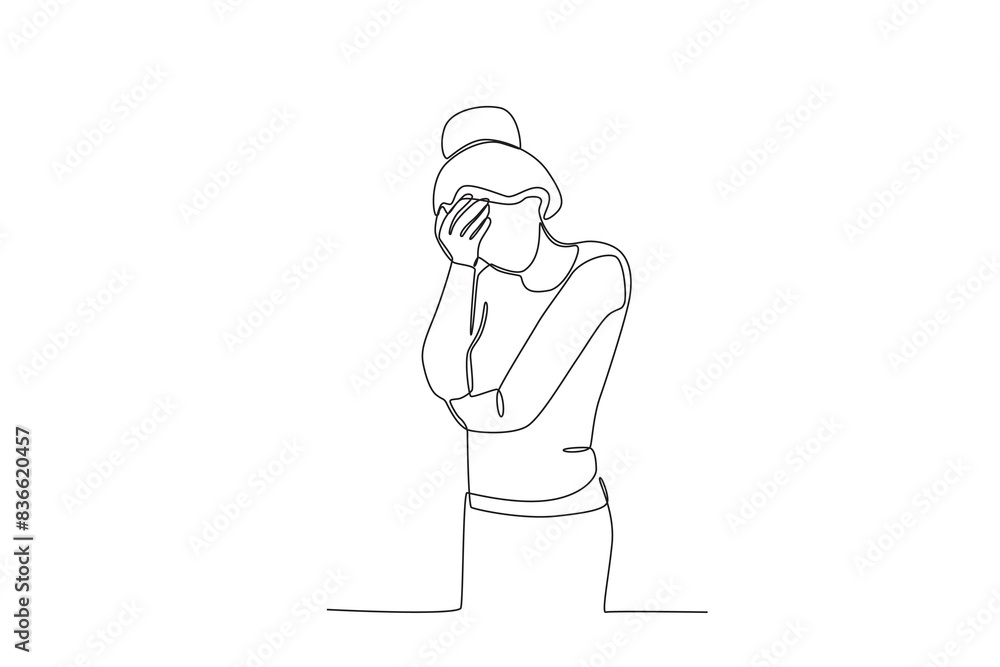Single continuous line drawing of A stressed woman bends over. Stressed working in office with problem. One line draw design vector illustration
Single continuous line drawing of A stressed woman bends over. Stressed working in office with problem. One line draw design vector illustration