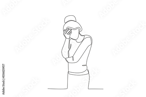 Single continuous line drawing of A stressed woman bends over. Stressed working in office with problem. One line draw design vector illustration
