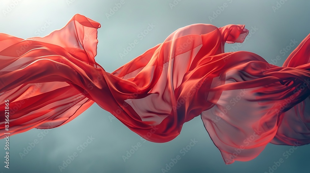 Red fabric gently floating in mid-air, evoking a sense of passion. Red fabric gently floating in mid-air, evoking a sense of passion.