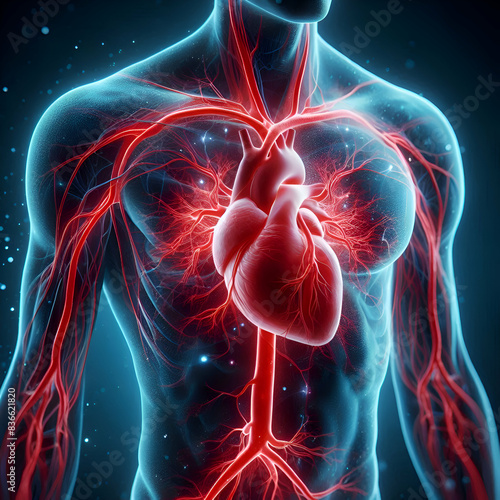 3d rendered illustration of a human heart and chest