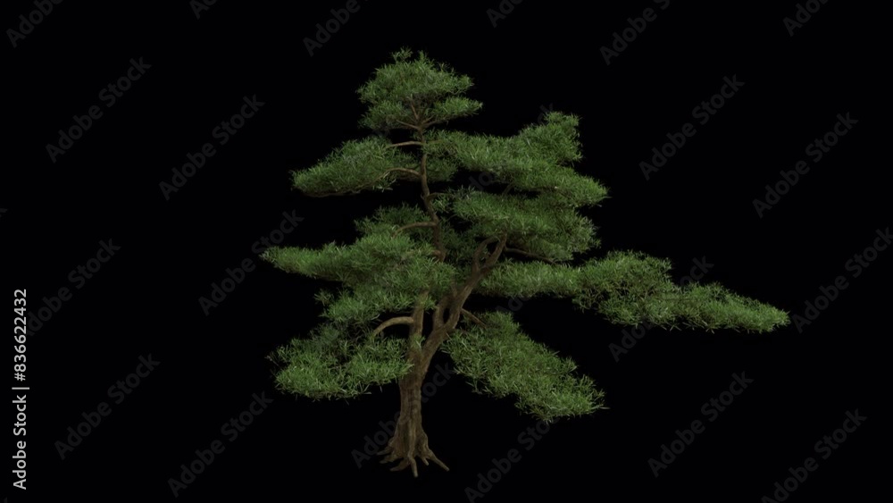 Buddhist Pine Tree blowing in the wind. Wind blows the Yew plum pine Tree. Animated Podocarpus macrophyllus Tree swaying in the wind with Transparent Background. Alpha Channel. Loop Animation Buddhist Pine Tree blowing in the wind. Wind blows the Yew plum pine Tree. Animated Podocarpus macrophyllus Tree swaying in the wind with Transparent Background. Alpha Channel. Loop Animation