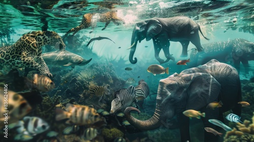 African animals big five underwater swim 