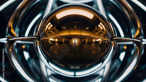 Elegant Metallic Symmetry: Close-up of Spherical Design, Captivating Spherical Symmetry: Metallic Close-up, Metallic Marvel: Stunning Close-up of Spherical Symmetry, Mesmerizing Metallic Elegance