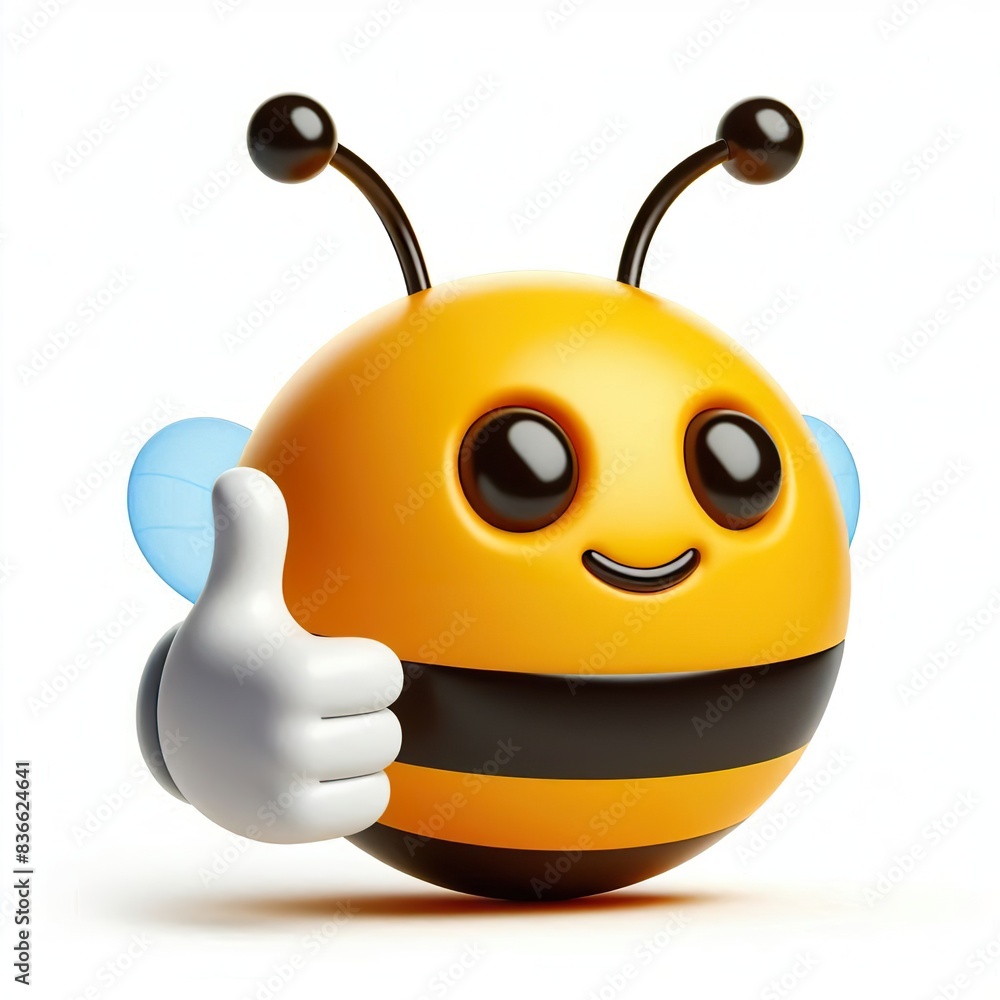a 3D bumblebee emoji thumbs up on a white background a 3D bumblebee emoji thumbs up on a white background