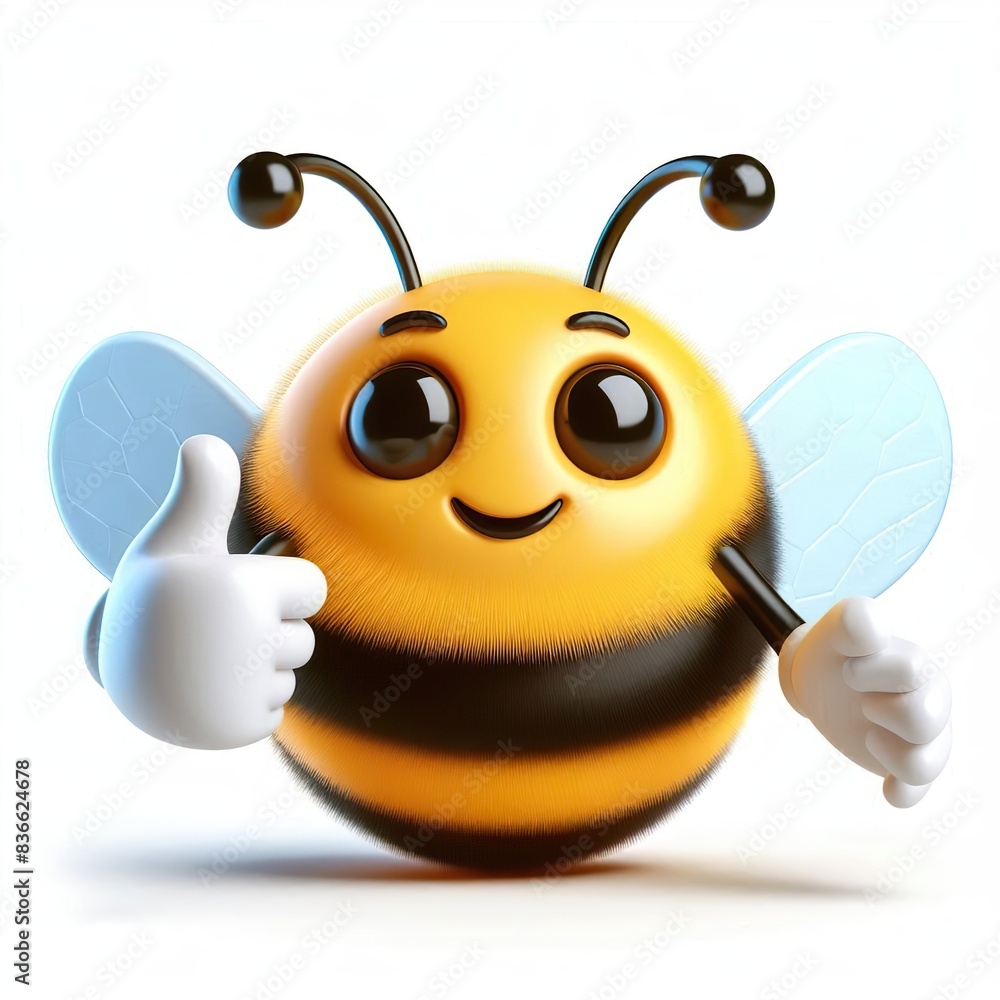 a 3D bumblebee emoji thumbs up on a white background a 3D bumblebee emoji thumbs up on a white background