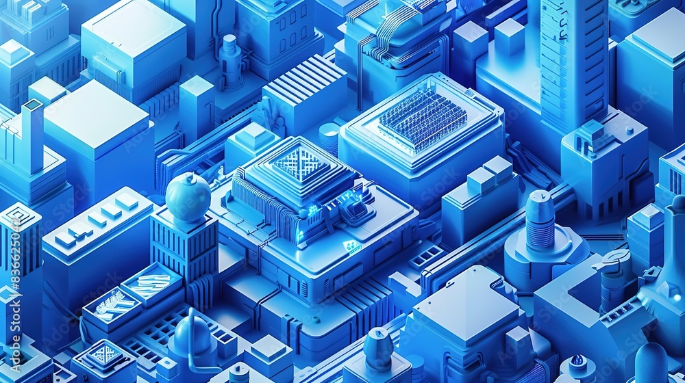 Blue technology sense isometric illustration scene Blue technology sense isometric illustration scene