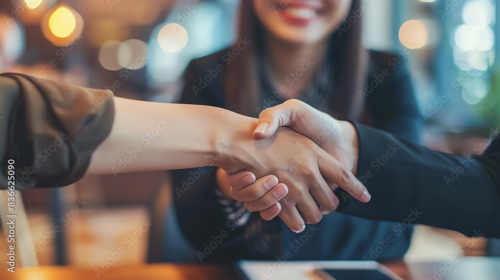 Close-up of a handshake between two business professionals, symbolizing successful negotiation or partnership in a modern office setting. Close-up of a handshake between two business professionals, symbolizing successful negotiation or partnership in a modern office setting.