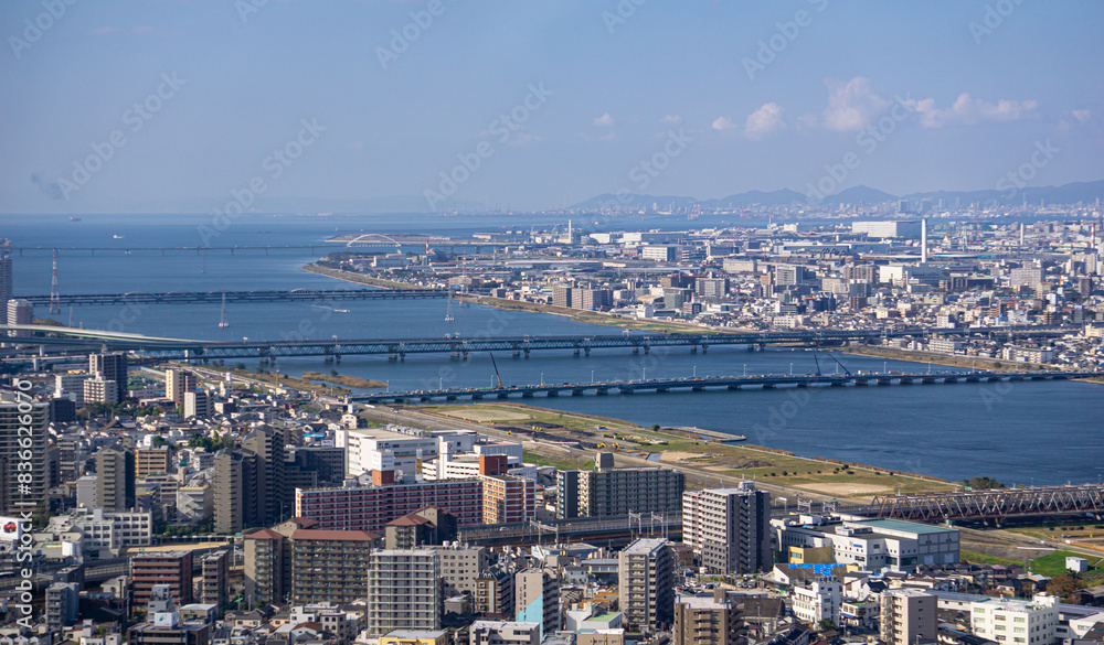 Fototapeta premium Osaka River and Cityscape from Tower