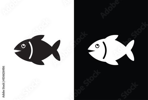 Fish or seafood flat icon for food apps and websites. Fish icon vector set isolated on white black background. food illustration