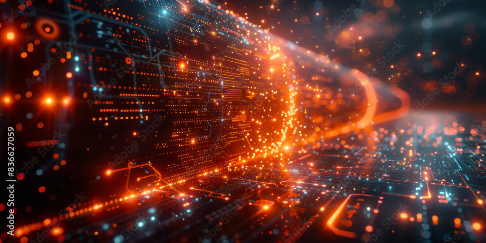 Obraz premium Digital background for tech, AI, neural networks, data, audio, graphics