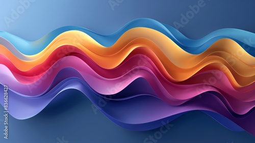rainbow colors, wave gradient shape over Denim blue background, round, centered photo