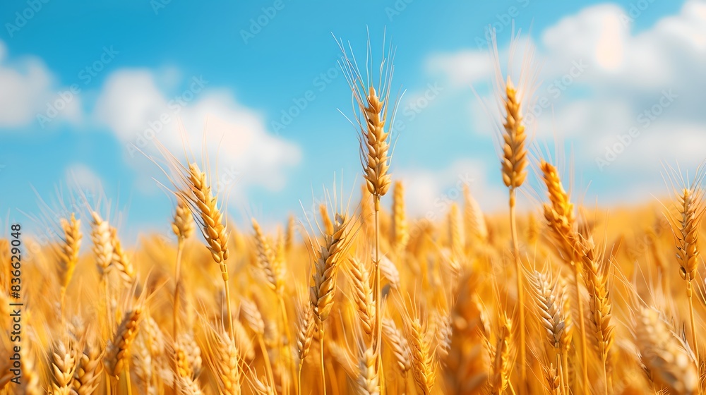 Golden Wheat Field Under Blue Sky - Symbol of Harvest and Nature's Bounty