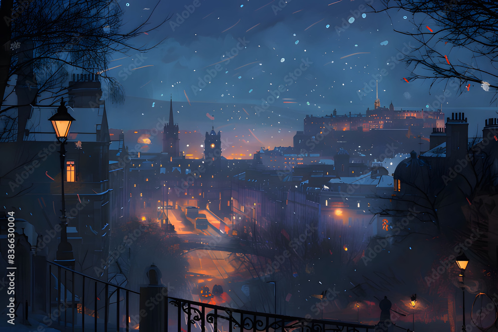 town in the night. Generative AI town in the night. Generative AI