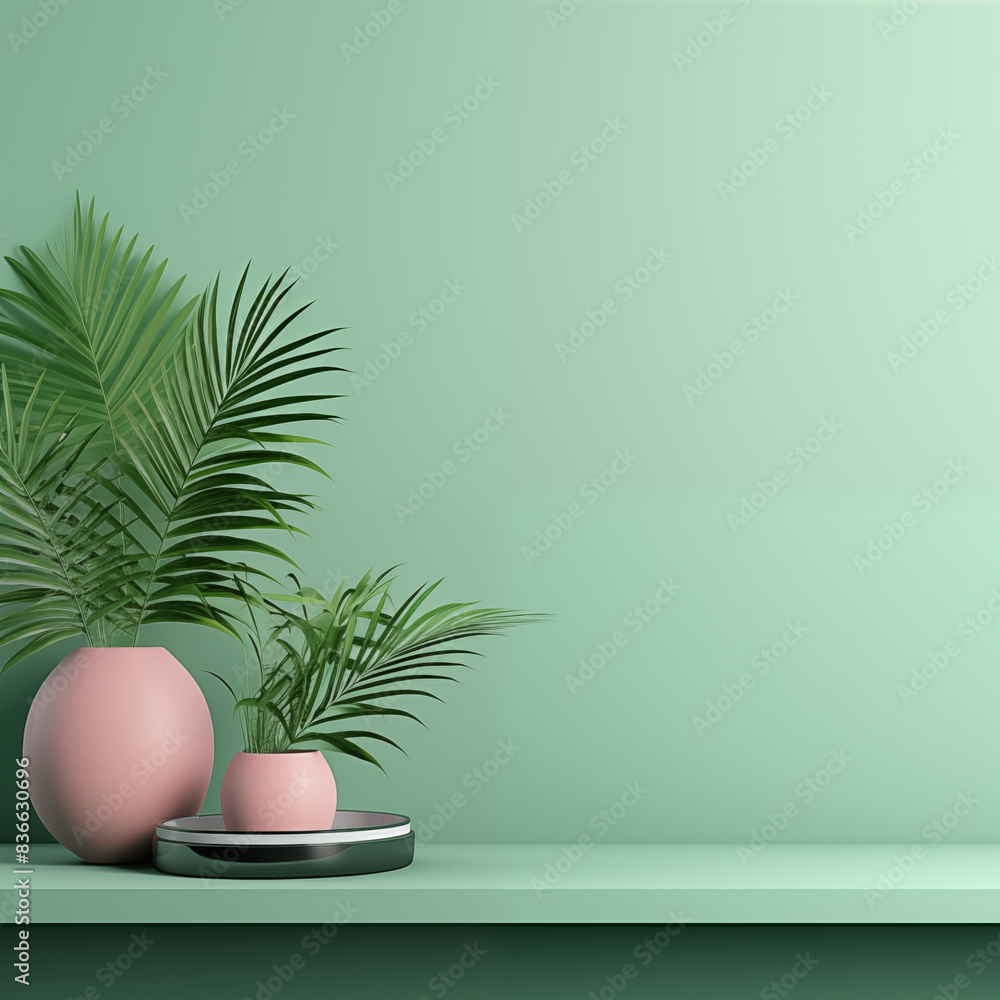 Pink Vase with Palm Leaves Pink Vase with Palm Leaves