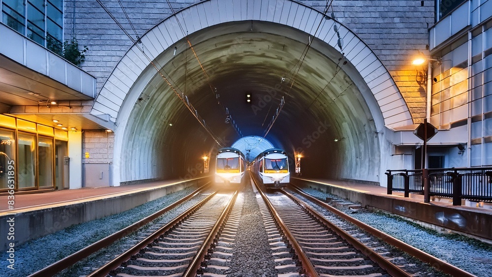 electric bullet train passes through the tunnel electric bullet train passes through the tunnel