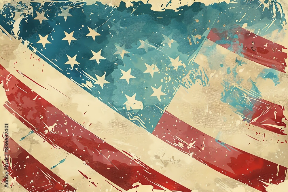 Naklejka premium Template featuring a hand-drawn American flag and space for a personalized holiday message.