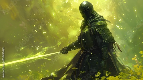Formidable Anime Fantasy Warrior with Glowing Sword in Verdant Field