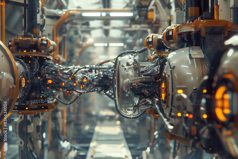 High-Tech Automated Production Line with Advanced Robotic Machinery High-Tech Automated Production Line with Advanced Robotic Machinery
