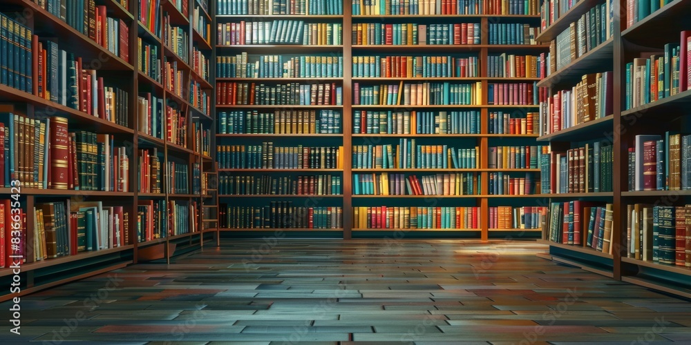 bookshelves filled with books in an empty library bookshelves filled with books in an empty library
