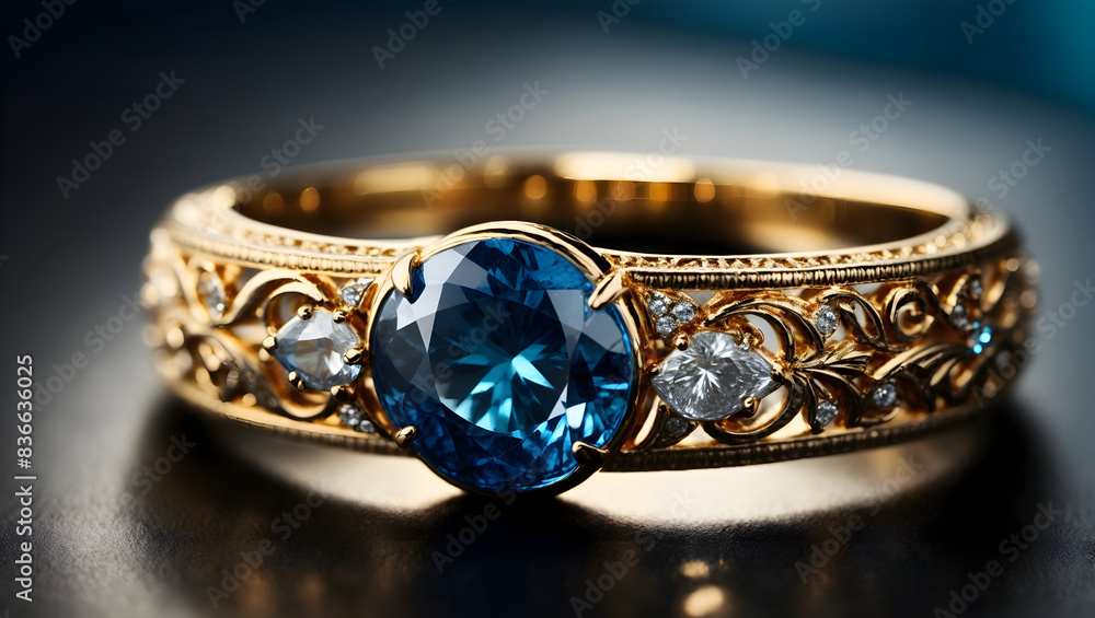A stunning ring design adorned with a bright blue gemstone A stunning ring design adorned with a bright blue gemstone