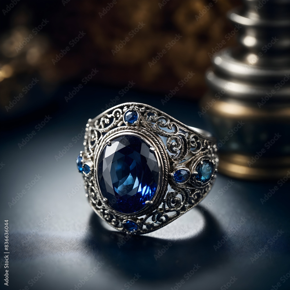 A stunning ring design adorned with a bright blue gemstone A stunning ring design adorned with a bright blue gemstone