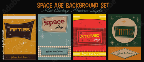 1950s Background, Mid Century Modern Style Illustration, 50s Template for Retro Party, Event Poster, Atomic Age Style, Space Age Design, Abstract Shapes and 1950s Colors