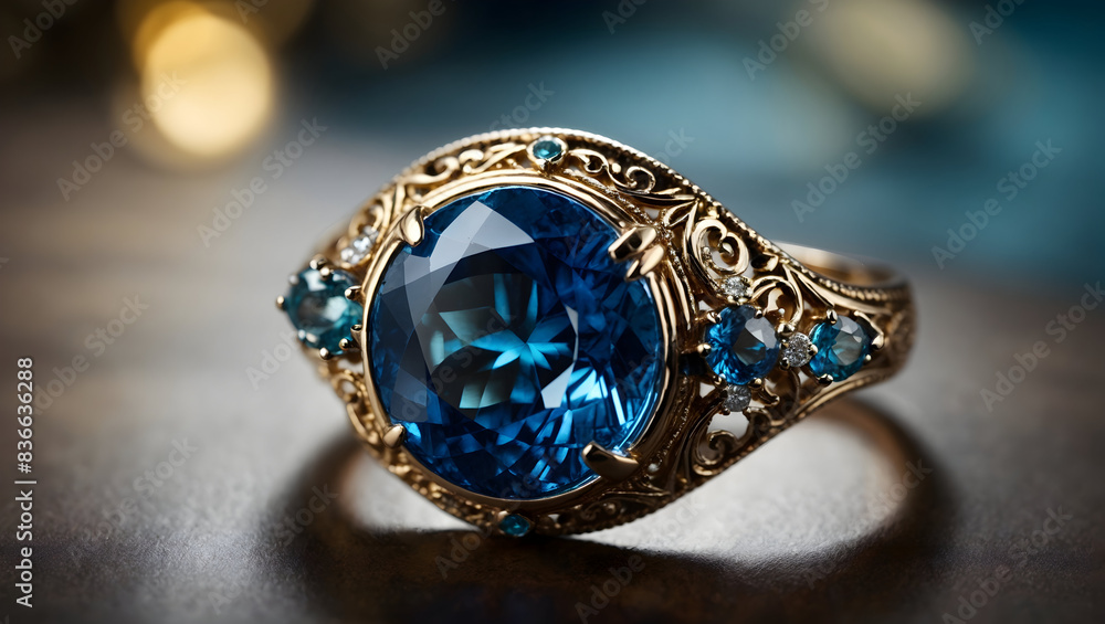 A stunning ring design adorned with a bright blue gemstone A stunning ring design adorned with a bright blue gemstone