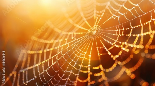 Dewy Spider Web in Golden Light