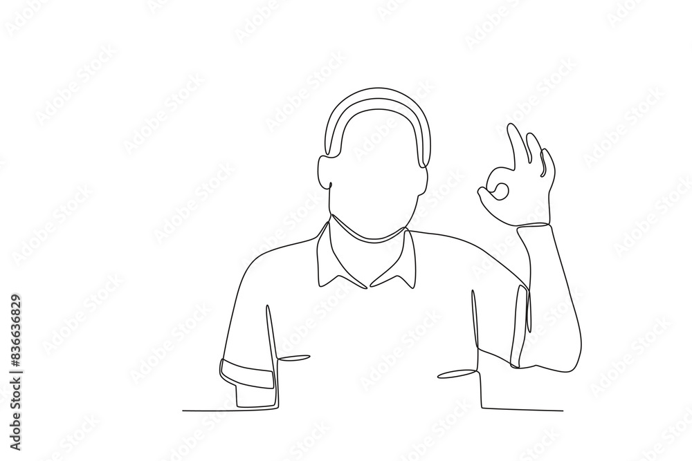 Single continuous line drawing of a grandfather giving ok symbol, elderly people day concept. One line draw design vector illustration
Single continuous line drawing of a grandfather giving ok symbol, elderly people day concept. One line draw design vector illustration