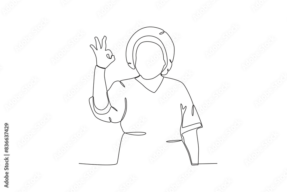 Single continuous line drawing of a grandmother giving ok symbol, elderly people day concept. One line draw design vector illustration
Single continuous line drawing of a grandmother giving ok symbol, elderly people day concept. One line draw design vector illustration