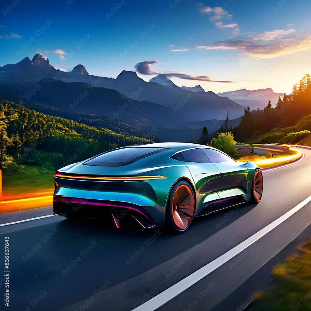 Naklejka premium car in the mountains